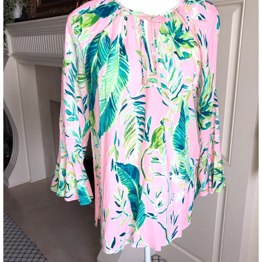NWT Lilly Pulitzer Willa Flounce Sleeve Top in Chimpoiserie Print New Size L - Picture 4 of 12